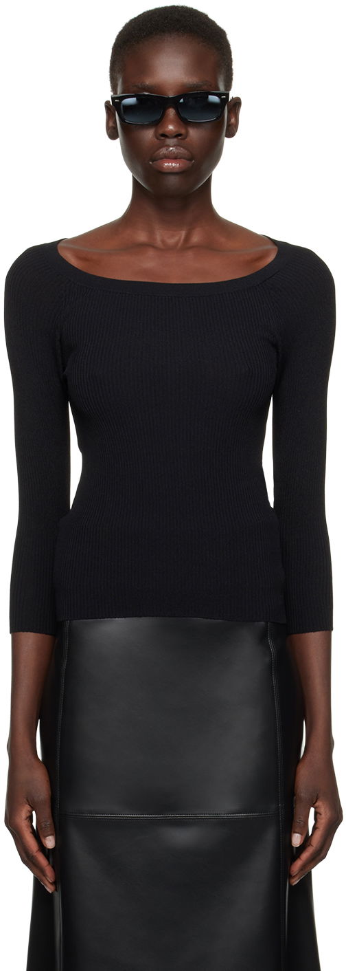 Džemper Max Mara Ribbed Knit Off Shoulder Top Crna | 2411361102600