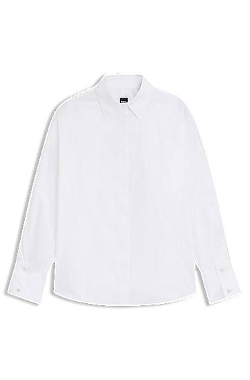 Košulja BOSS Relaxed-fit Cotton Blouse with half-buttoned sleeves Bijela | 50548455