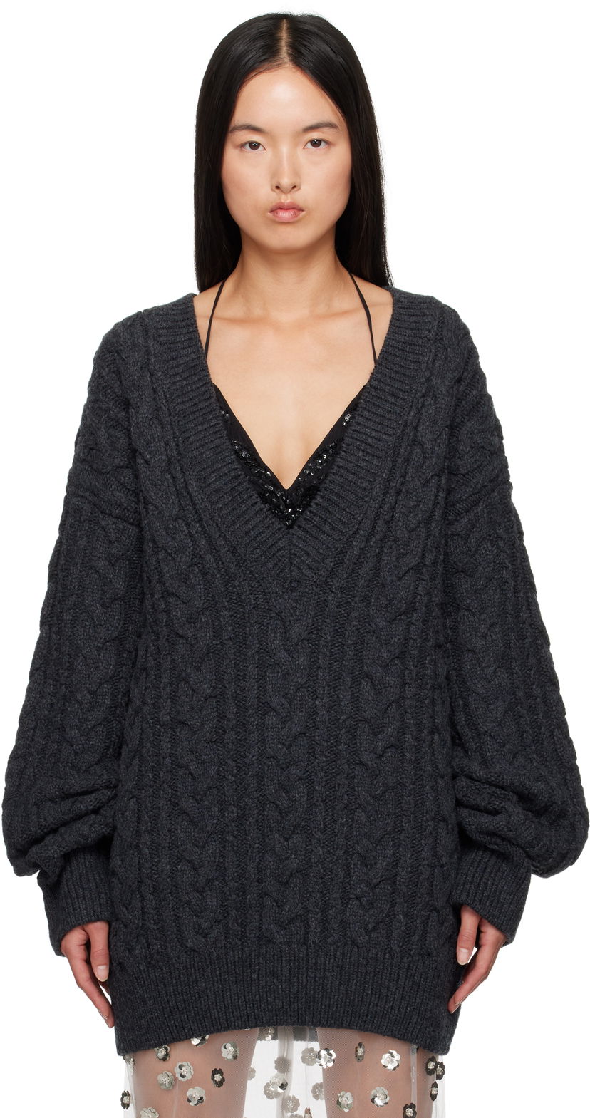 Džemper Cecilie Bahnsen Alia V-Neck Knit Sweater Siva | 3.24KNI51005 ALIA JUMPER