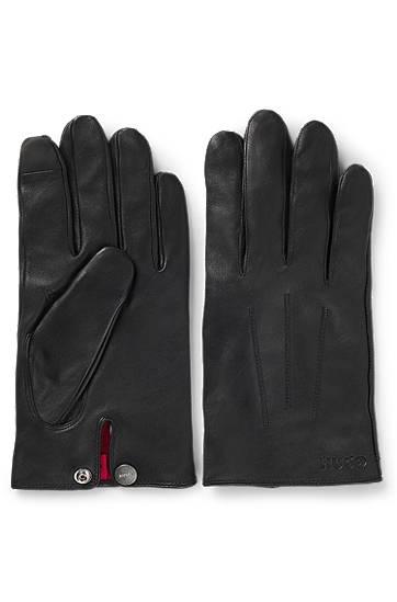 Rukavice BOSS Leather Gloves with Press Stud Crna | 50526909