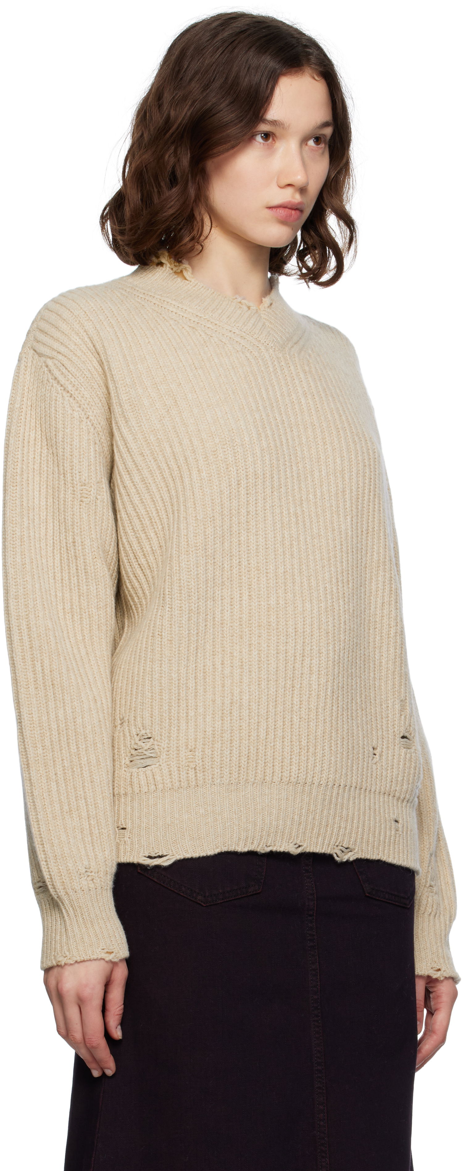 Džemper Maison Margiela MM6 Maison Margiela Distressed Wool Sweater Bež | S52HN0011 M13138, 1