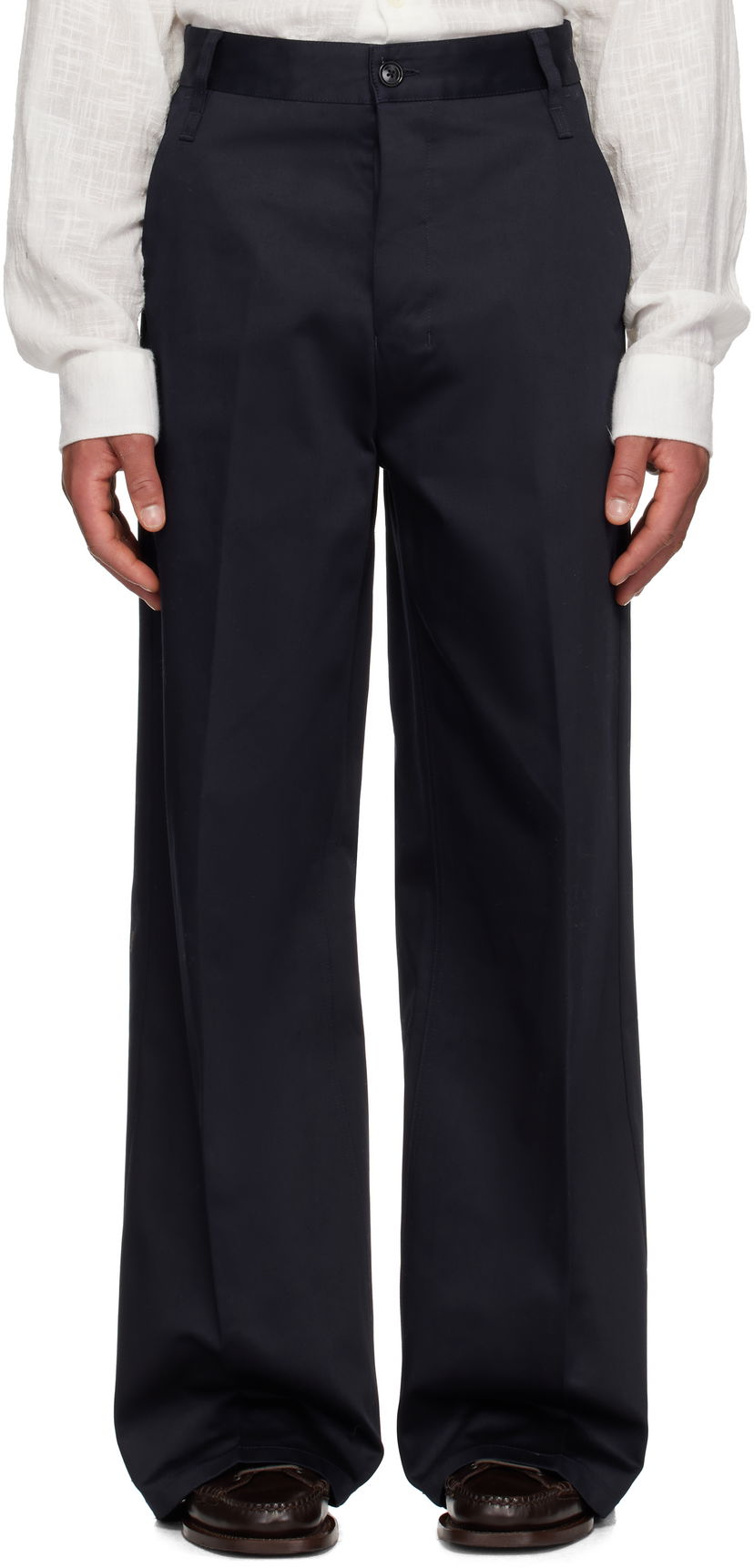 Hlače AMI AMI Paris Baggy Fit Cotton Trousers Tamnoplava | HTR460.CO0103