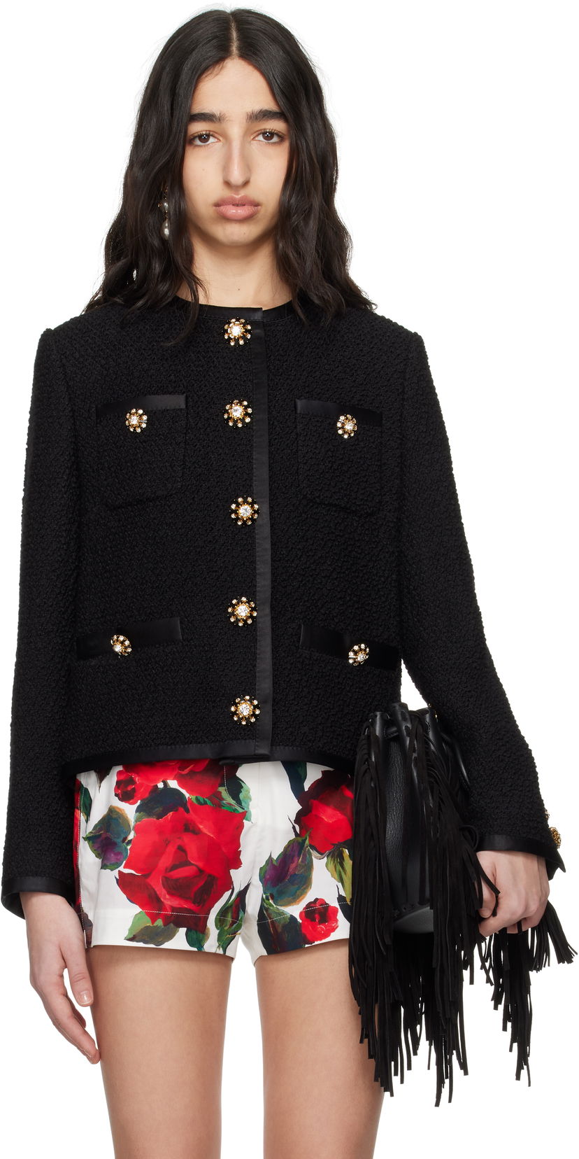 Jakna Dolce & Gabbana Dolce&Gabbana Cropped Single-Breasted Jacket Crna | F27DAZ FU3JL