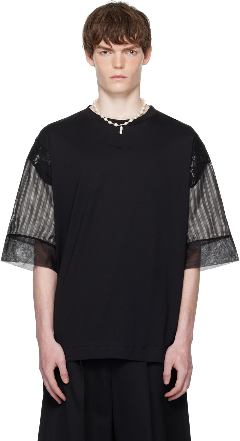 Majica kratkih rukava Simone Rocha Simone Rocha Trapped Lace Patchwork T-shirt Crna | 5354 0553