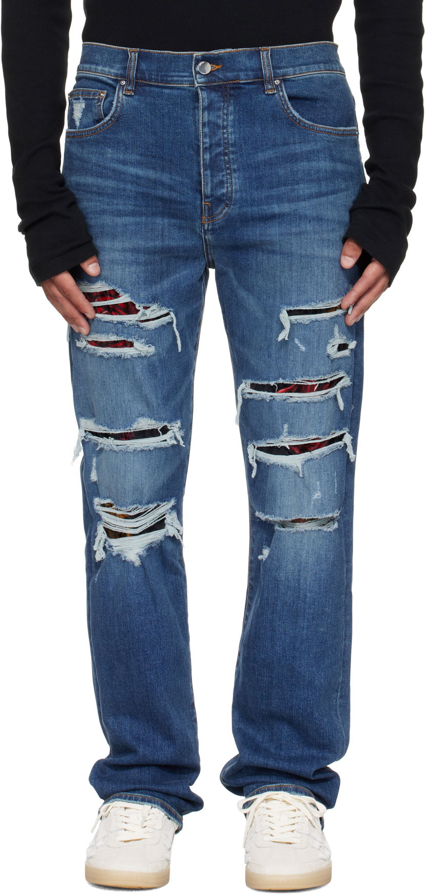 Jeans AMIRI AMIRI Slim Thrasher Jeans with Floral Velvet Plava | AMDNSM1022