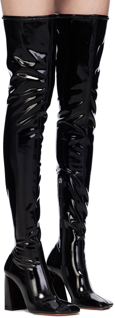 Njega cipela Amina Muaddi Amina Muaddi Marine Stretch Thigh-High Boots Crna | MARINE STRETCH BLOCK HEEL LATEX, 3
