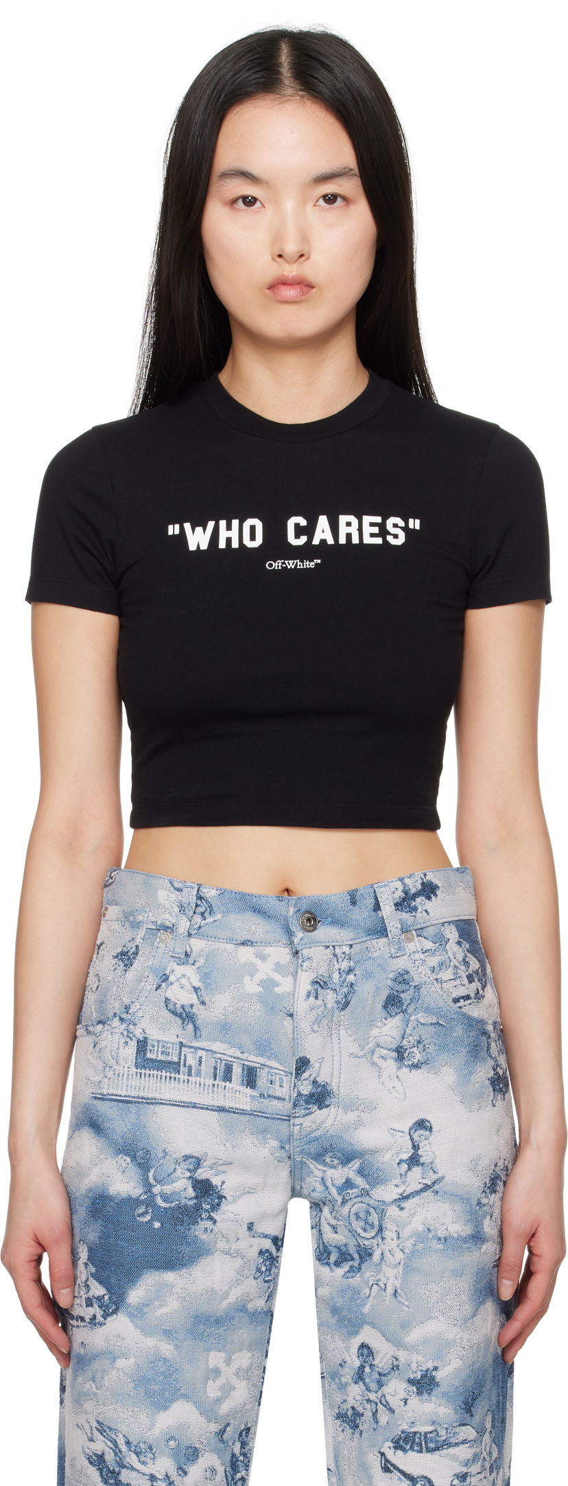 Crop top Off-White Off-White 'Who Cares' Crop T-Shirt Crna | OWAA133S25JER0011001