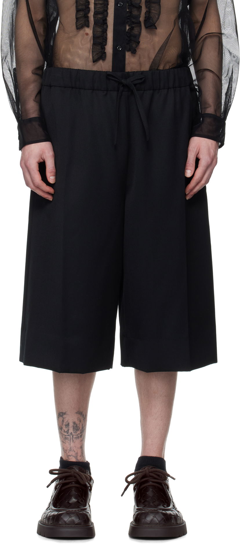 Kratke hlače Simone Rocha Simone Rocha Wide Leg Long Shorts Crna | 4148D 1217