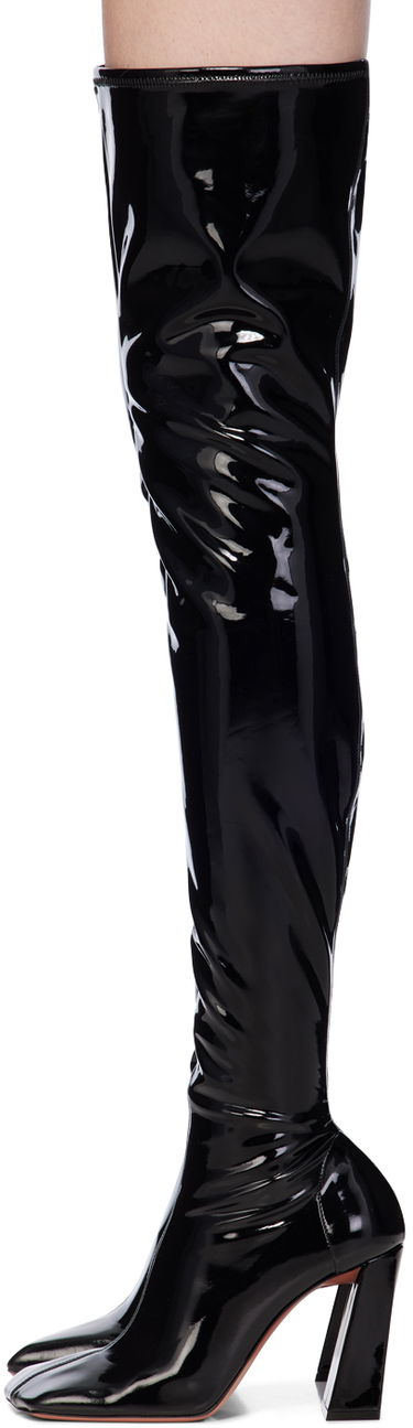 Njega cipela Amina Muaddi Amina Muaddi Marine Stretch Thigh-High Boots Crna | MARINE STRETCH BLOCK HEEL LATEX, 2