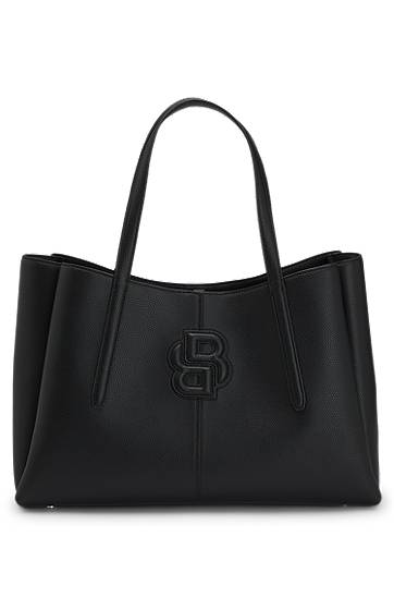 Tote bag BOSS Grained Faux-Leather Tote Bag with Double B Monogram Crna | 50535938