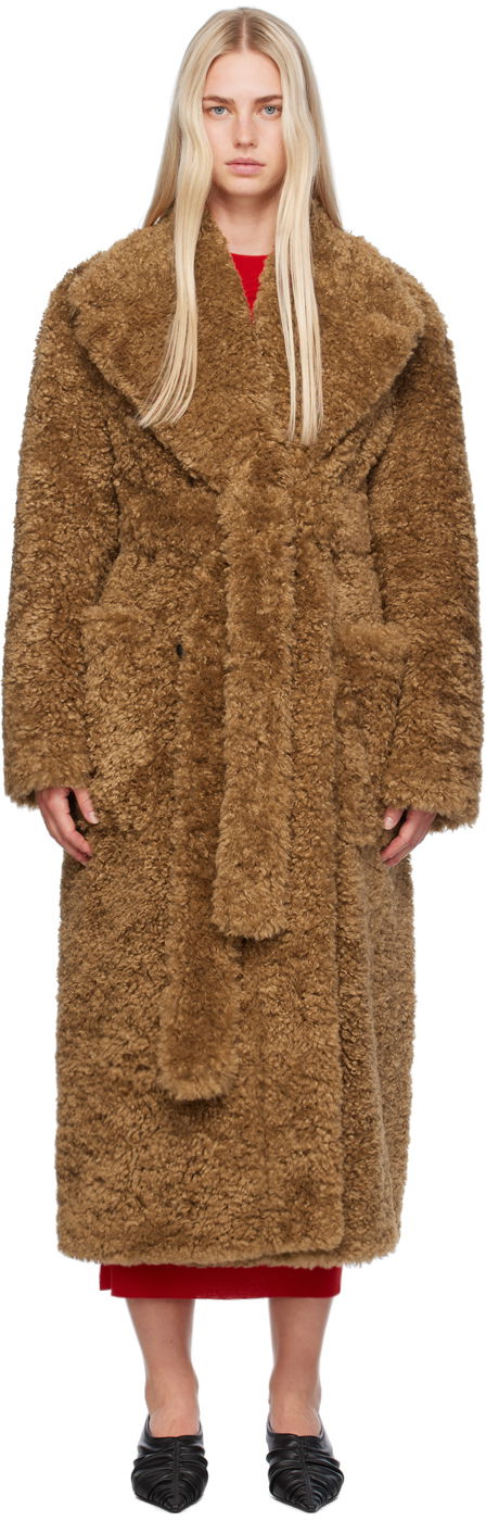 Kaputi Stella McCartney Stella McCartney Belted Plush Teddy Faux-Shearling Coat Smeđa | 6600883EU901