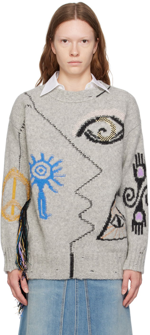 Džemper Stella McCartney Intarsia Knit Sweater Siva | 6K05673S2438