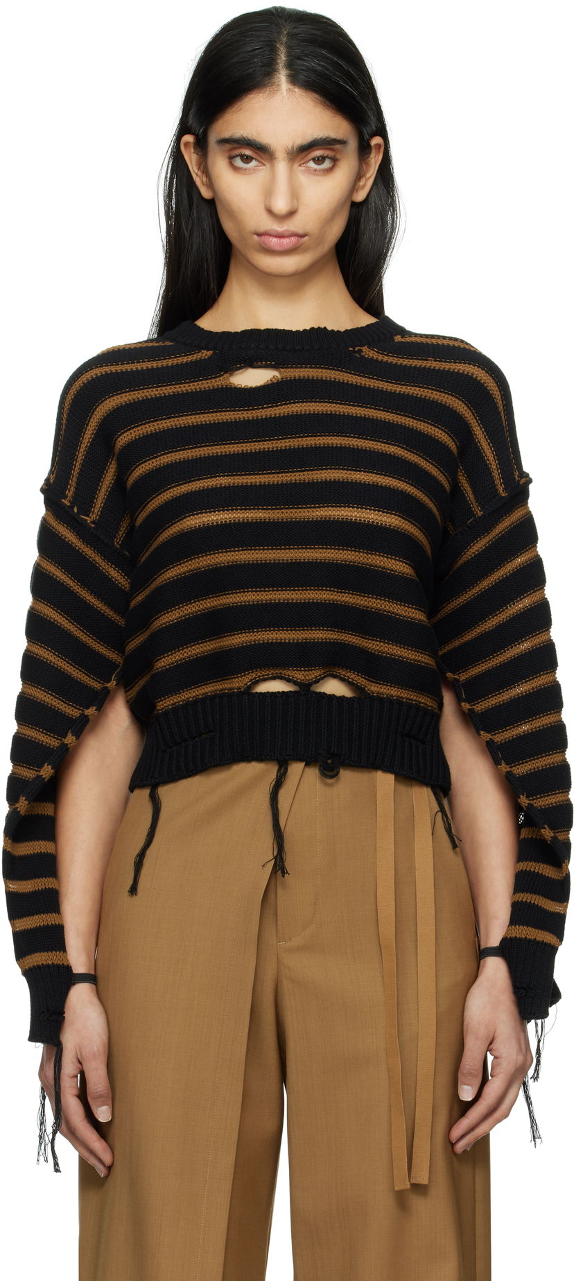 Džemper Maison Margiela MM6 Maison Margiela Striped Distressed Crewneck Sweater Višebojno | S52HL0042 M13080