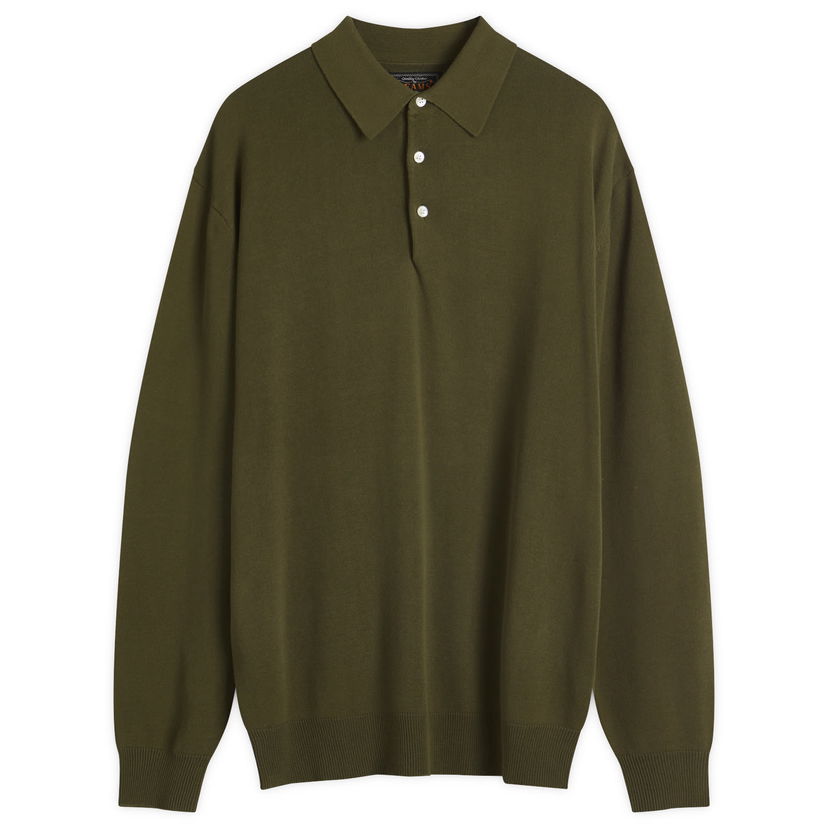 Džemper BEAMS Beams Plus 12g Knit Long Sleeve Polo Shirt, Size Large Zelena | 3812-0005-156-67