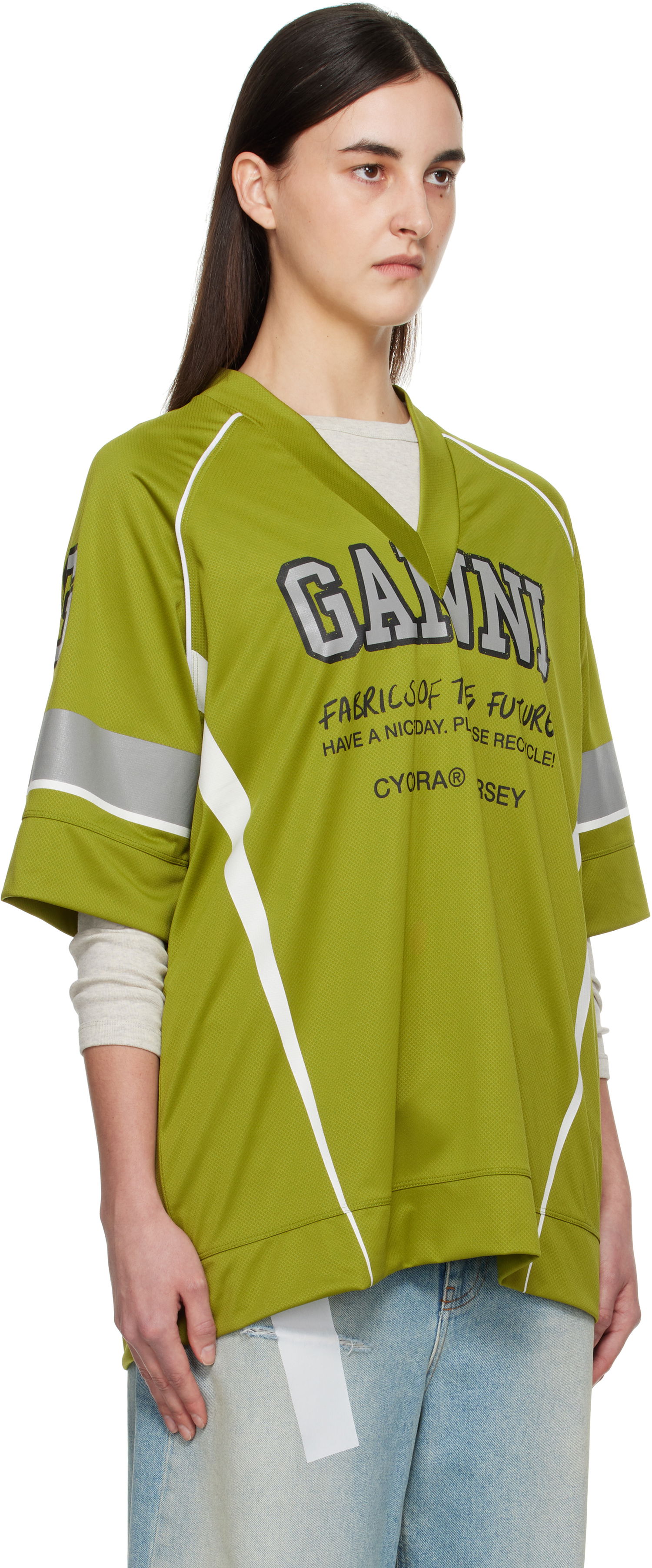 Dres GANNI GANNI Future Mesh Oversized T-Shirt Zelena | T4299, 1