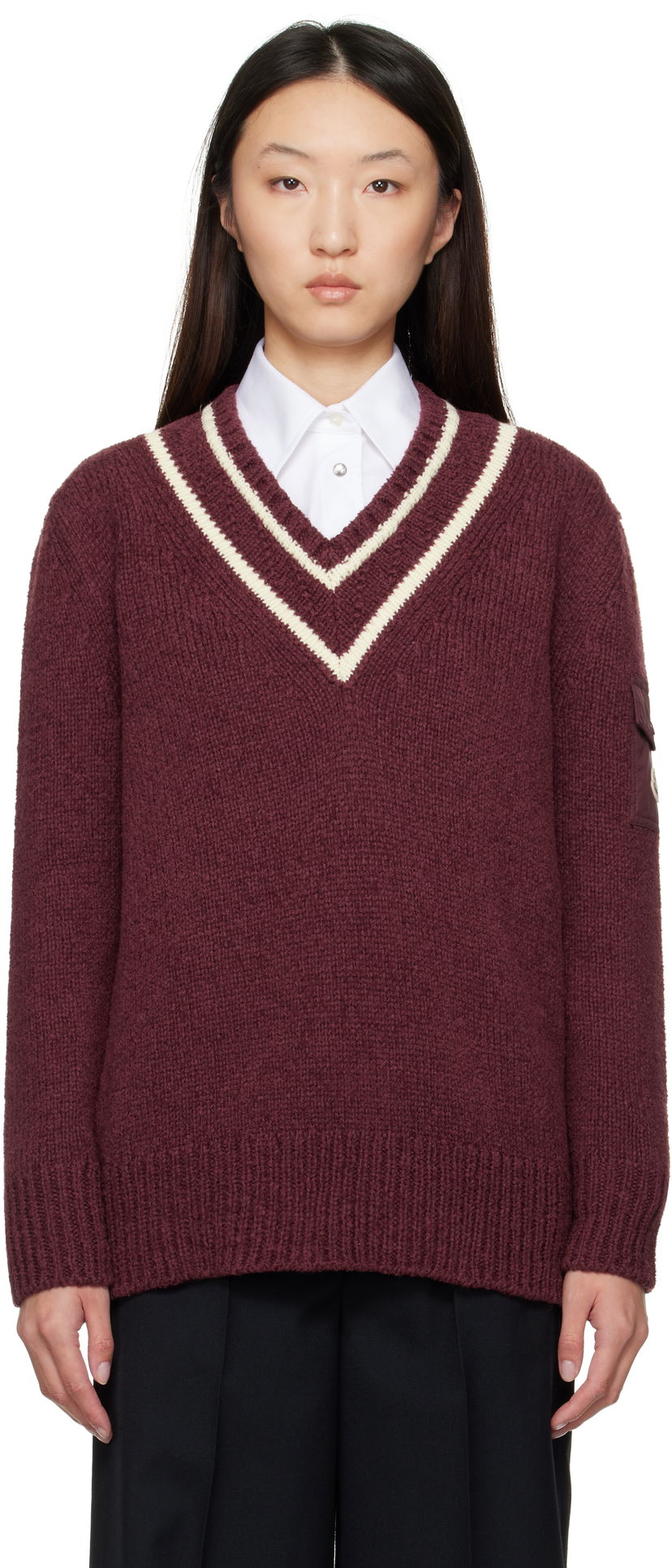 Džemper Moncler Moncler Padded V-Neck Sweater Tamnocrvena | K20939D00001M5493