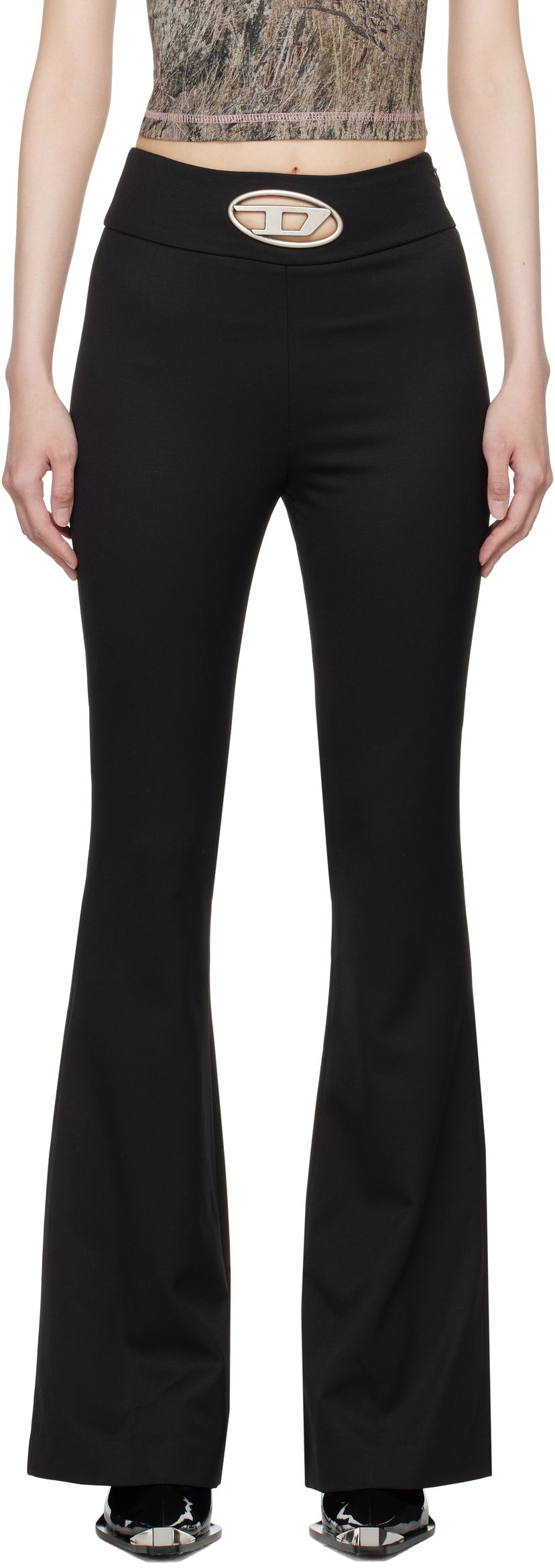 Hlače Diesel Black P-Erseus Flare Trousers Crna | A14390 0PHAL