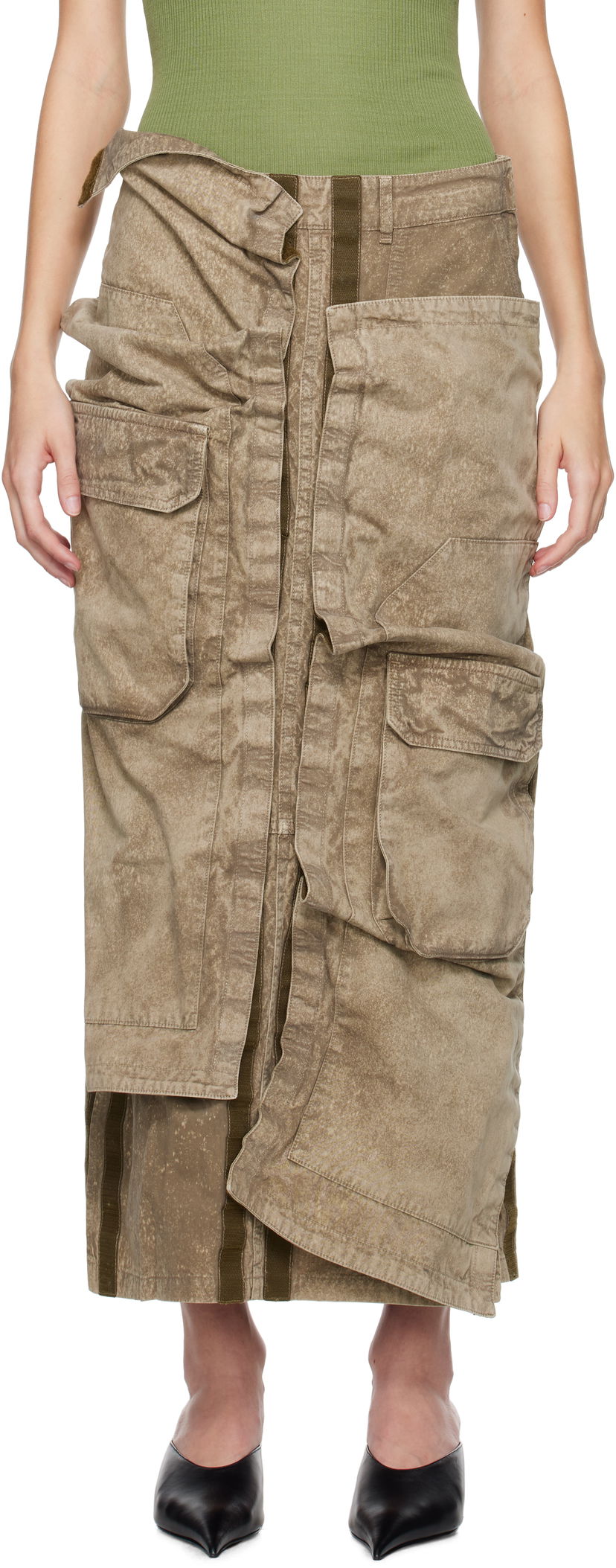 Suknja Y/PROJECT Khaki Cargo Pocket Midi Skirt Bež | 103SK001