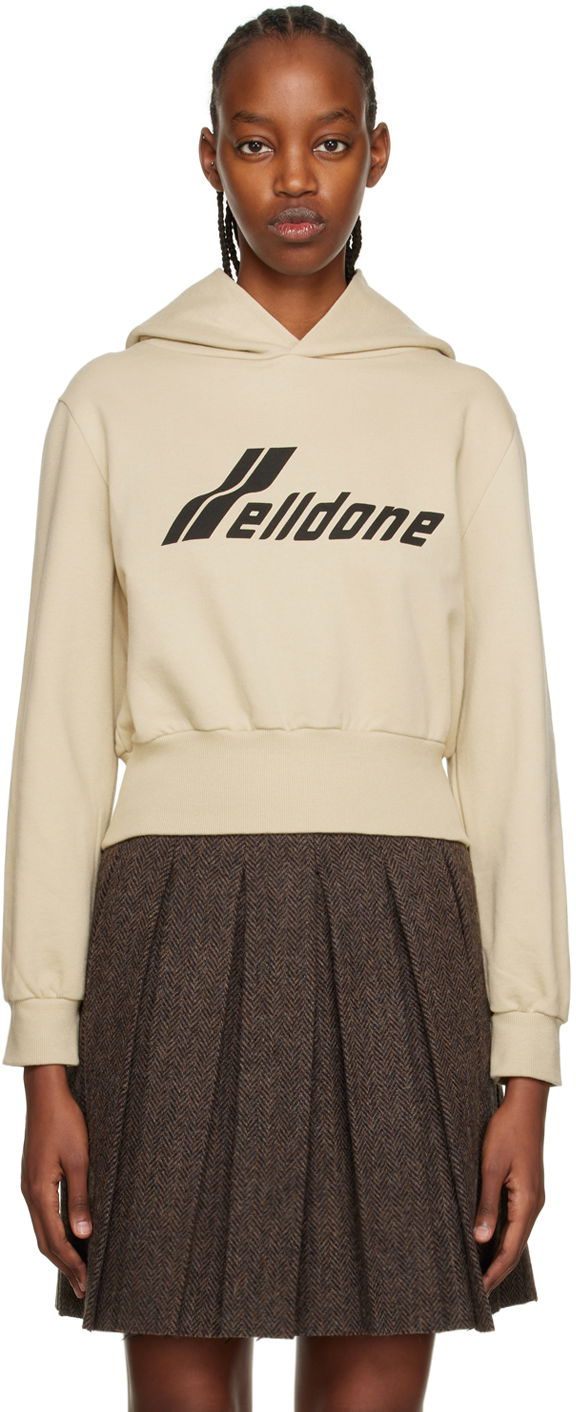 Dukserice We11done Printed Cropped Hoodie Bež | WD-TH3-22-865-W-BG