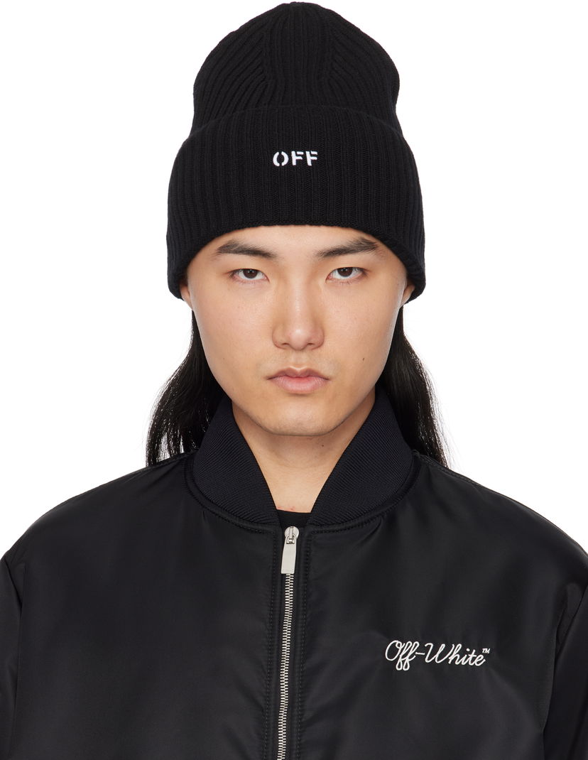Kapica Off-White Loose Knit Stamp Beanie Crna | OMLC030C99KNI0021001
