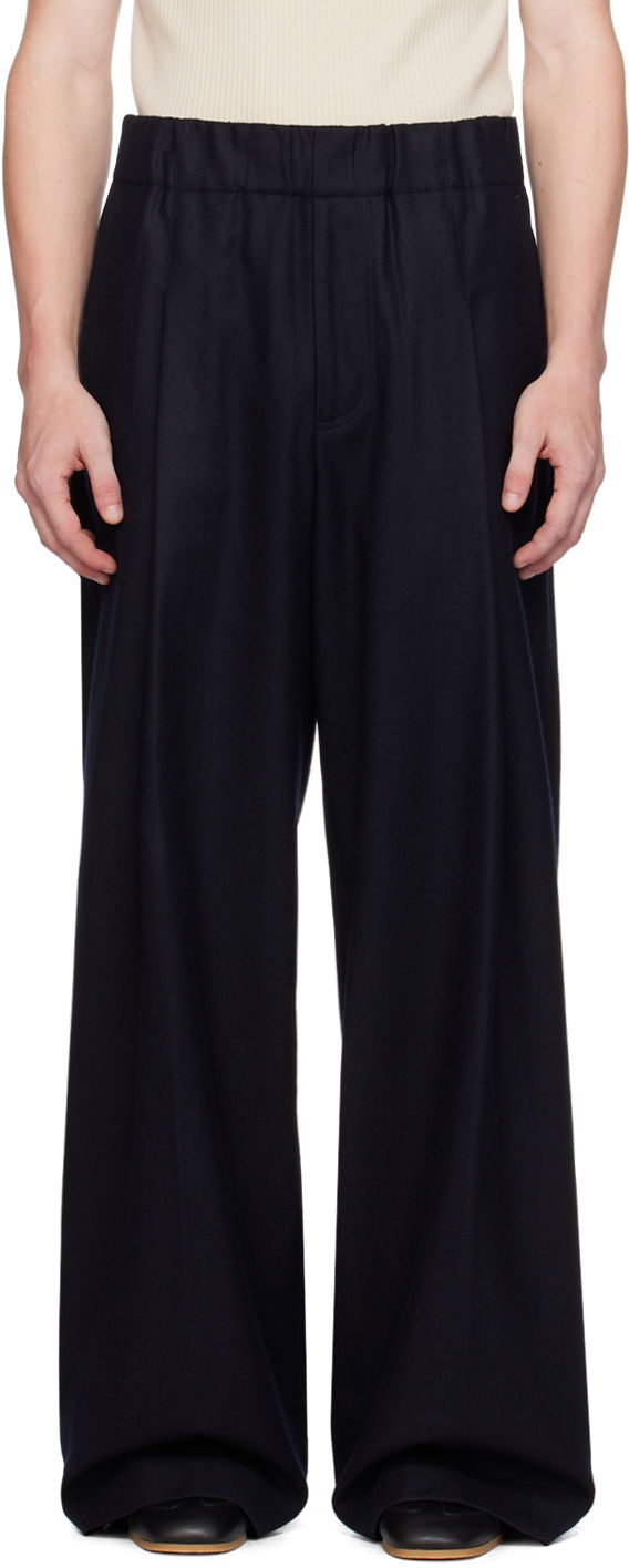 Hlače Dries Van Noten Navy Wide Wool Trousers Crna | 242-020938-9211