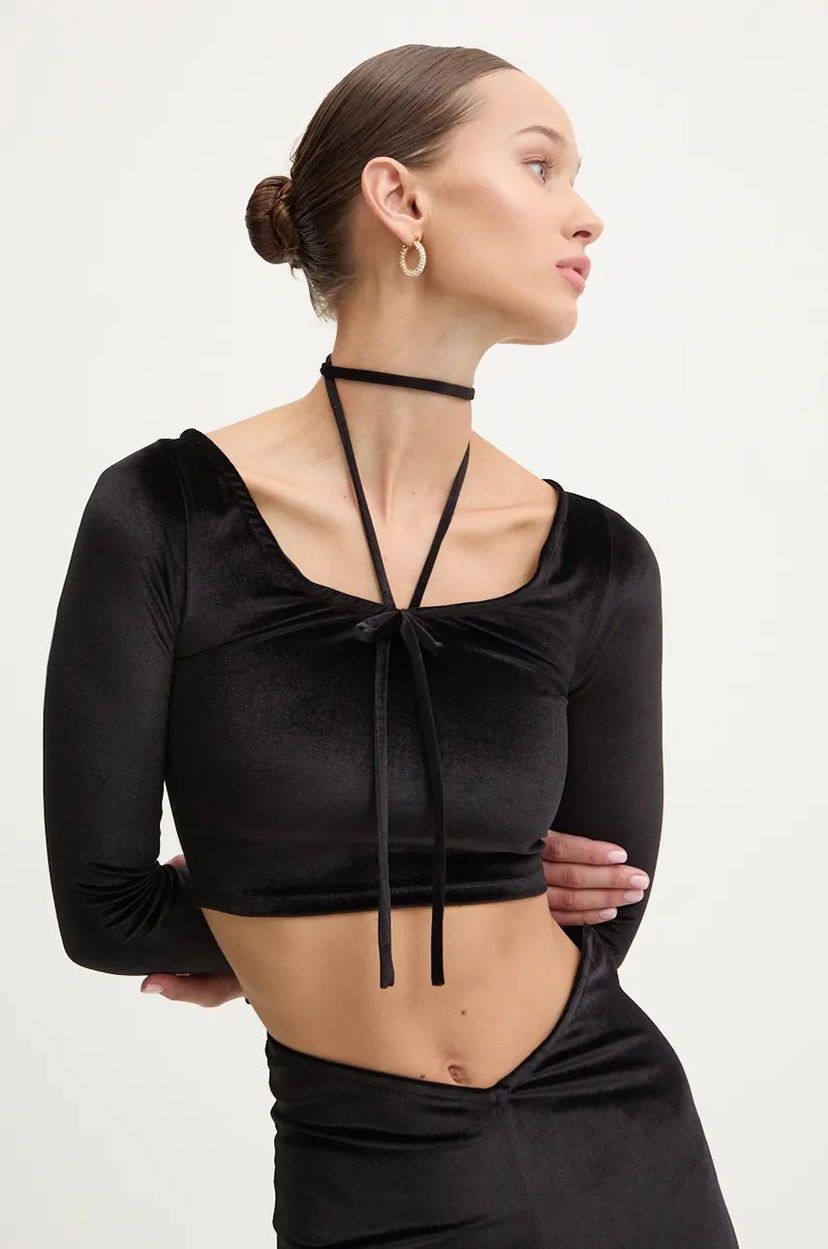 Crop top Fiorucci Long Sleeve Velvet Crop Top Crna | W01FMTLO115VR01BK01