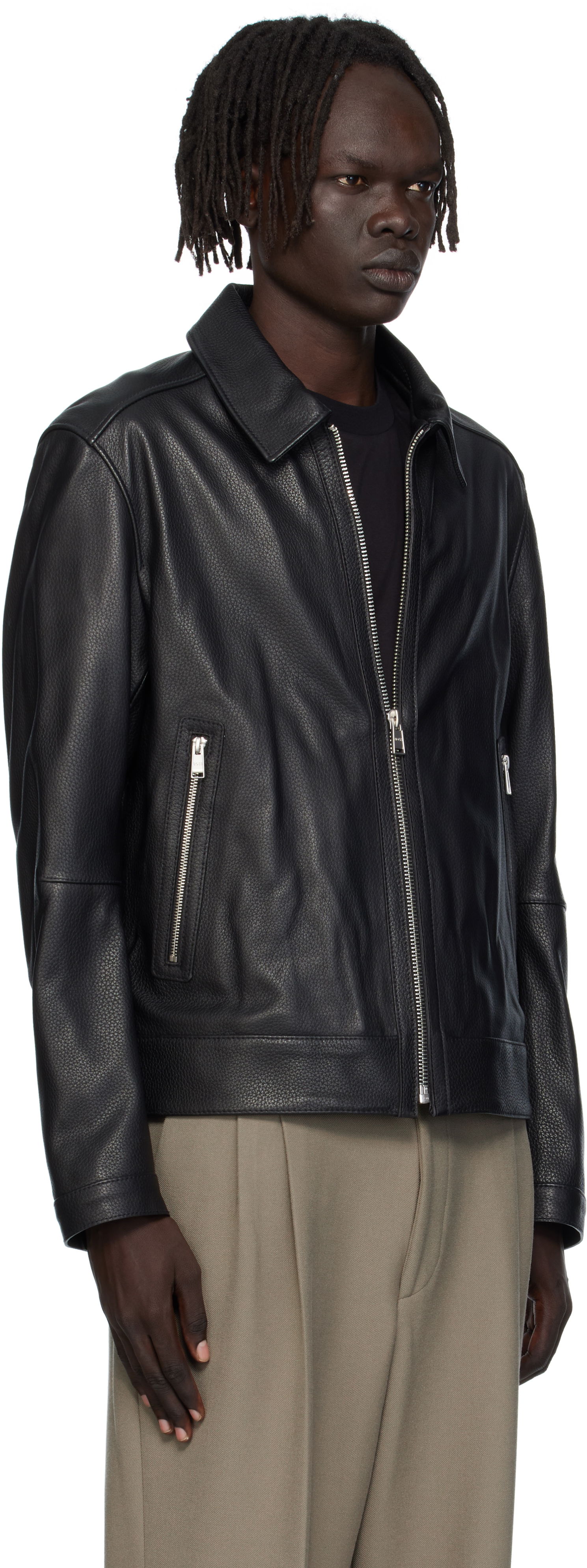 Jakna BOSS Regular-Fit Leather Jacket with Zip Closure Smeđa | 50543214, 1