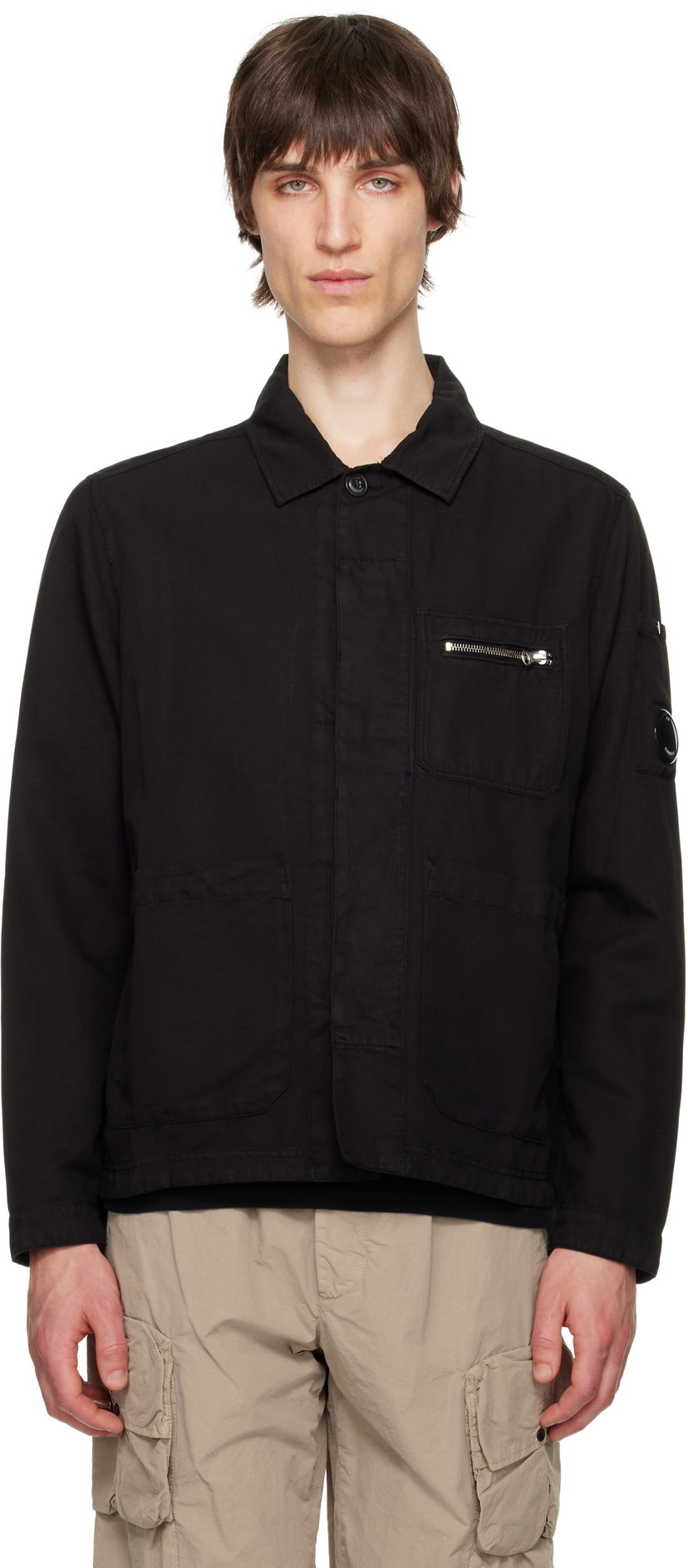 Jakna C.P. Company C.P. Company Cotton Linen Overshirt Crna | 18CMOS200A-006273G