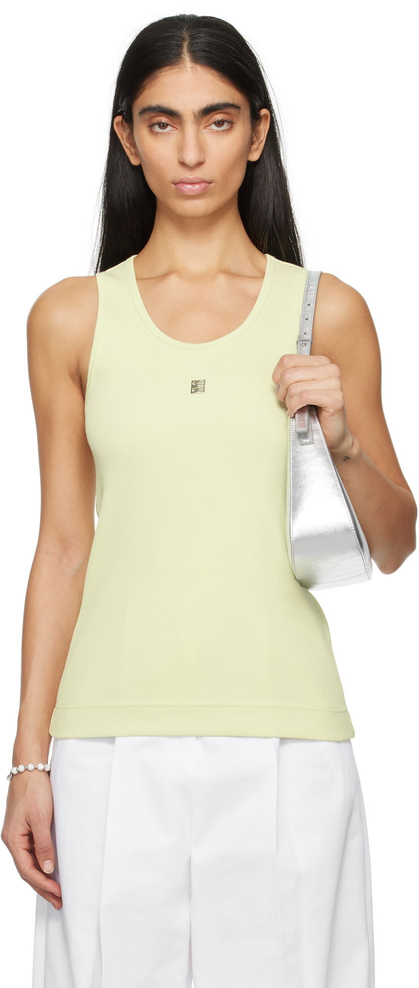 Majica bez rukava Givenchy Ribbed Tank Top Zelena | BW70CH3YHY330