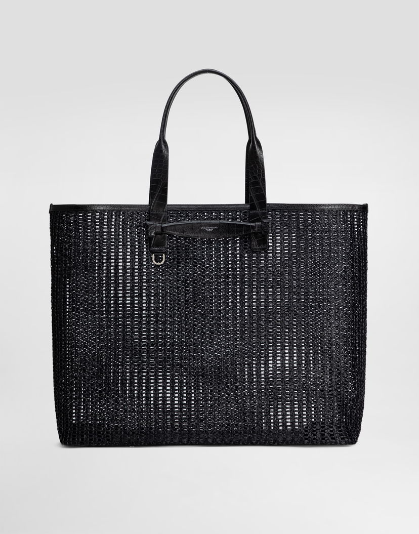 Tote bag Dolce & Gabbana Dolce & Gabbana Woven Mesh and Calfskin Shopper Crna | BM2453A9O948B956