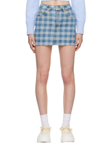 Suknja AMI Gingham Denim Miniskirt Tirkiz | FSK011.DE0010
