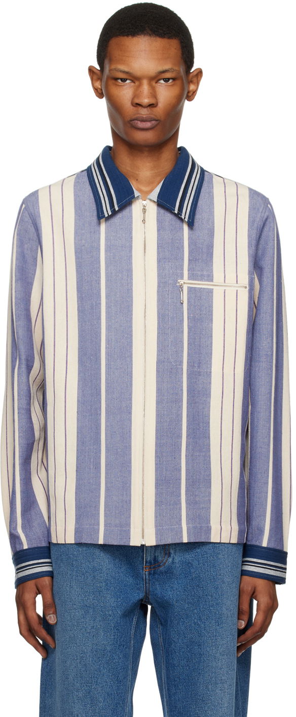 Košulja Wales Bonner Wales Bonner Striped Zip Jacket Plava | MS23SH04-CO12-5990