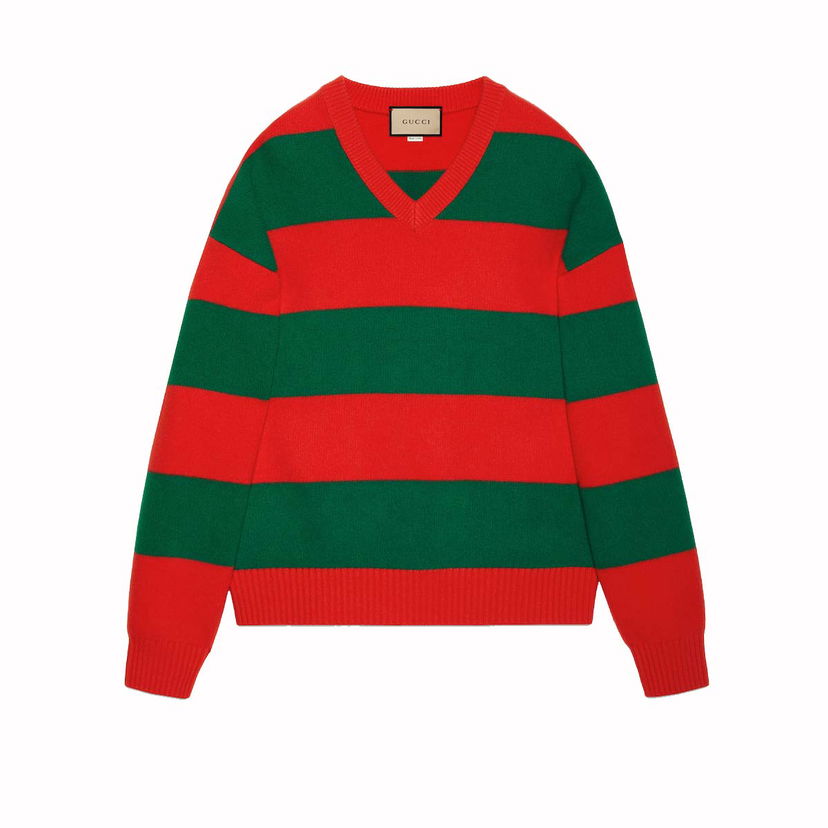 Džemper Gucci Felted Wool Striped Sweater Red/Green Zelena | 763344 XKDNH 6565