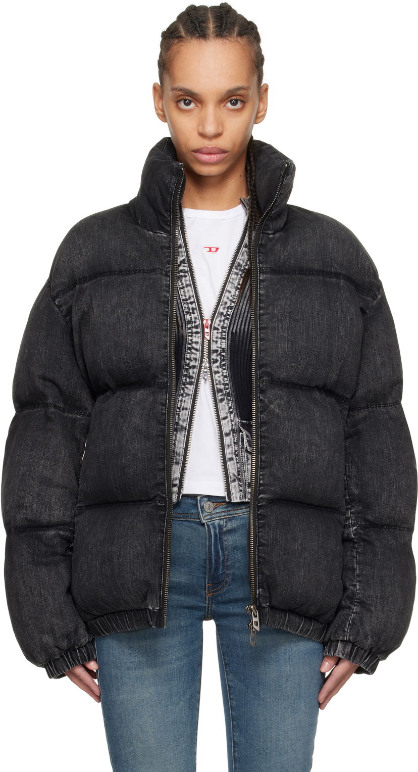Pernata jakna Diesel Diesel W-Mons-A Denim Puffer Jacket Crna | A16077 0ABCB