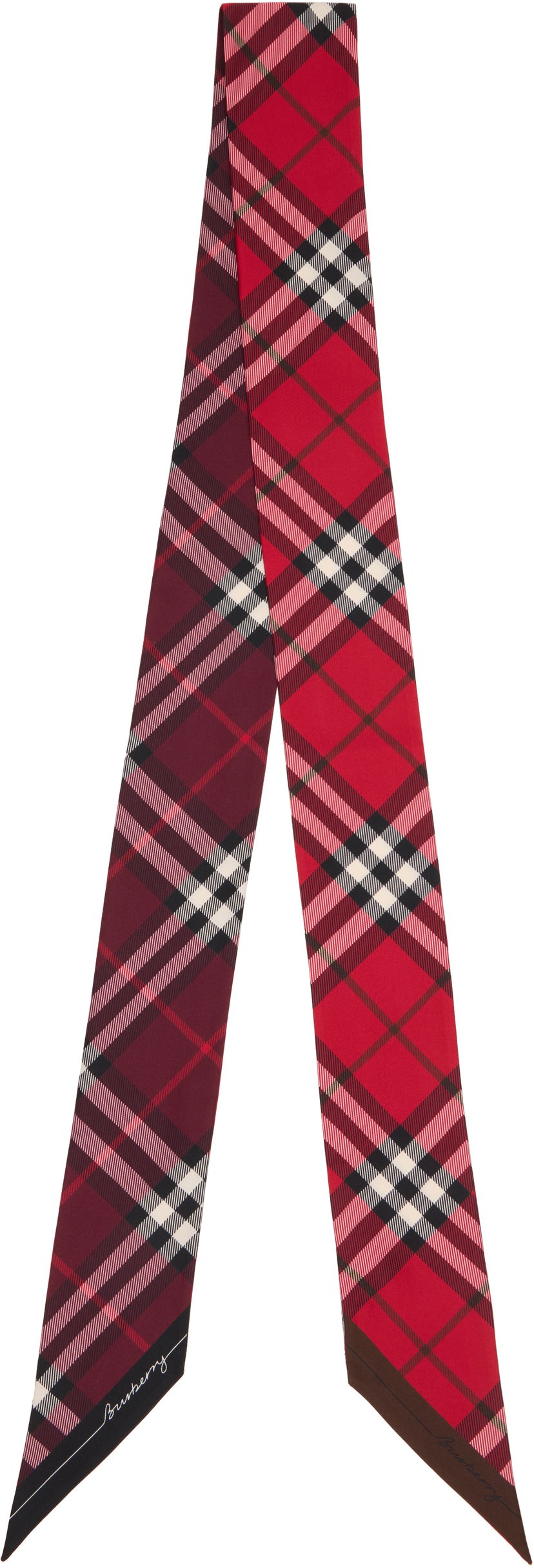Šal Burberry Burberry Skinny Contrast Check Silk Scarf Crvena | 8110367