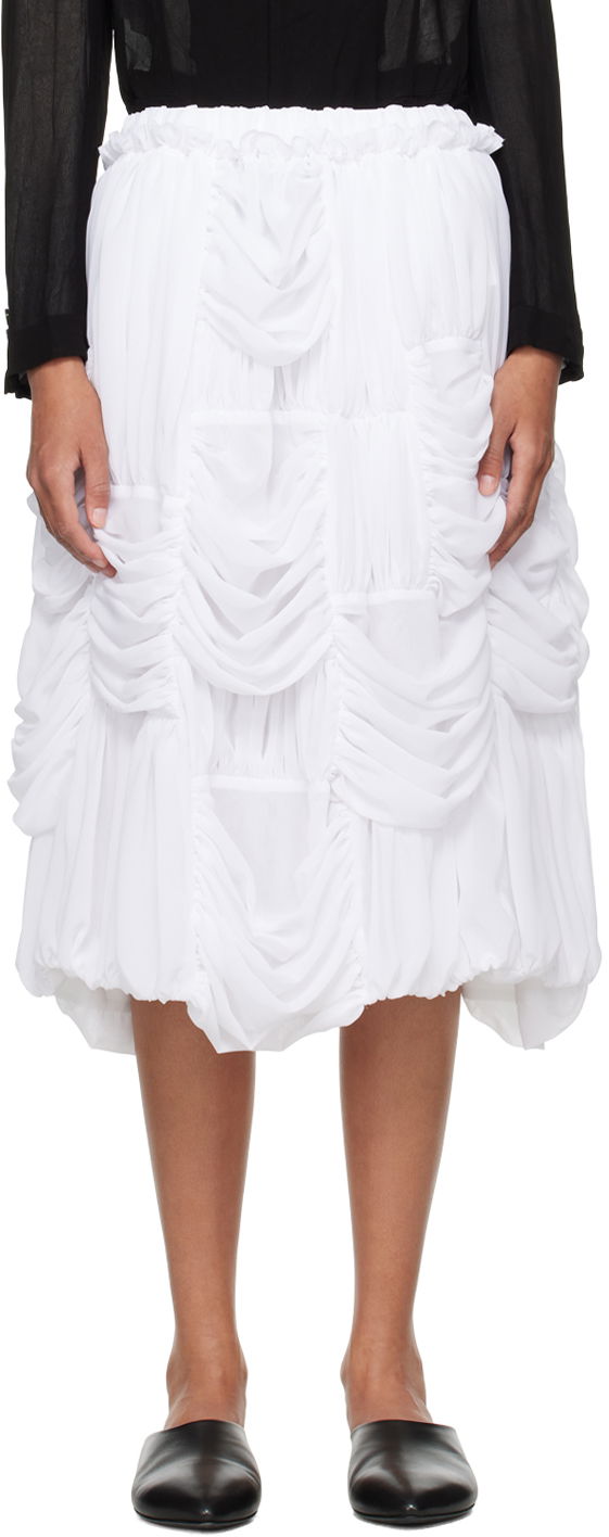 Suknja Comme des Garçons Comme des Garçons Ruched Midi Skirt Bijela | RM-S016-051