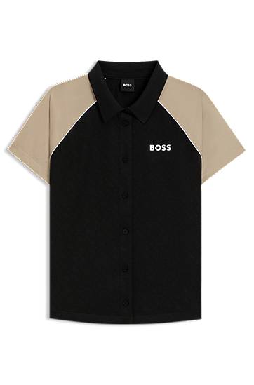 Košulja BOSS BOSS Active Button-Up Top with Monogram Jacquard Fabric Crna | 50544191