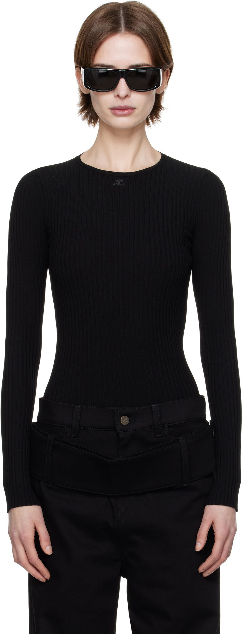 Džemper Courrèges Courrèges Knitted Ribbed Sweater Crna | 125MPU105FI0001