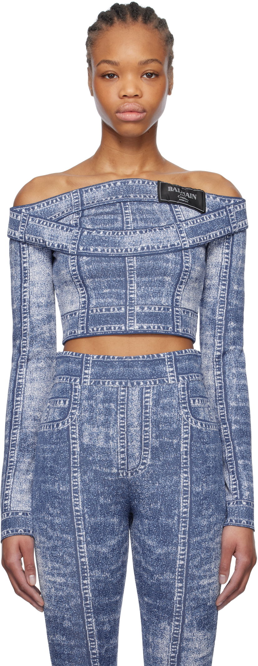 Trenerka Balmain Balmain Denim Off-Shoulder Top Plava | EF1AO385KH80