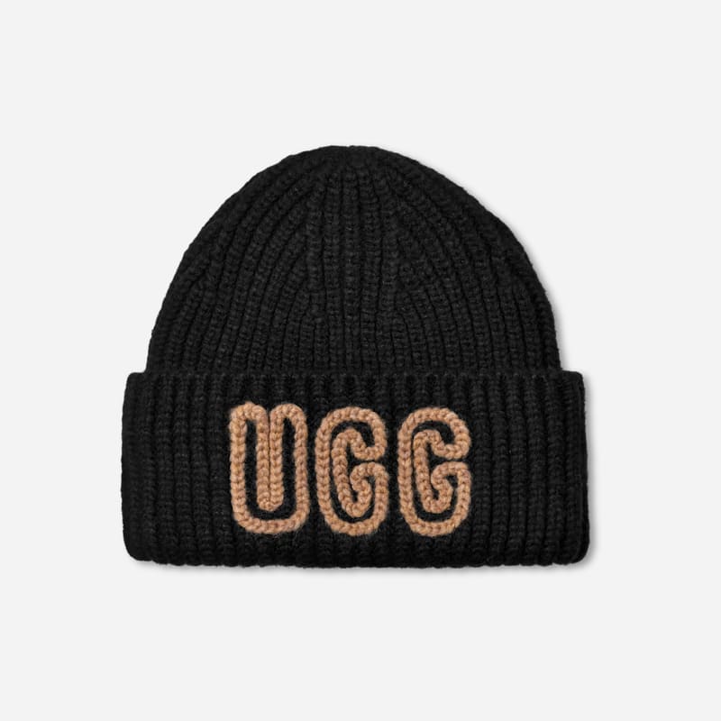 Kapica UGG Ribbed Beanie Crna | 102345-BLK