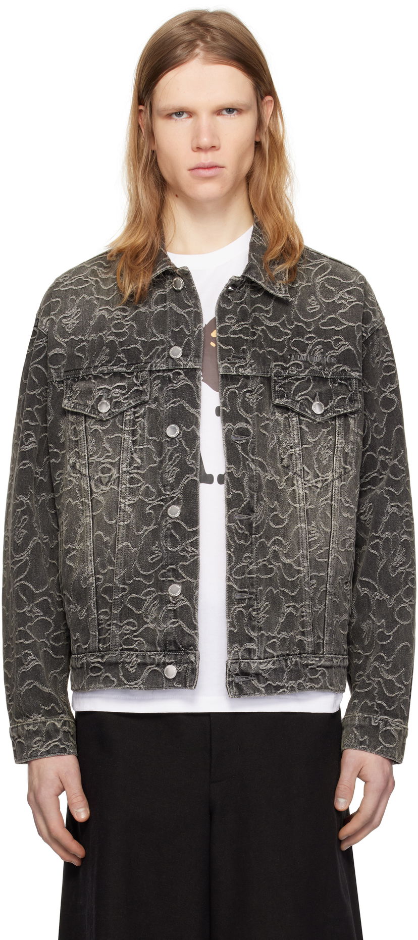 Bomber jakna BAPE Line Camo Jacquard Denim Jacket Crna | 001LJK801326M
