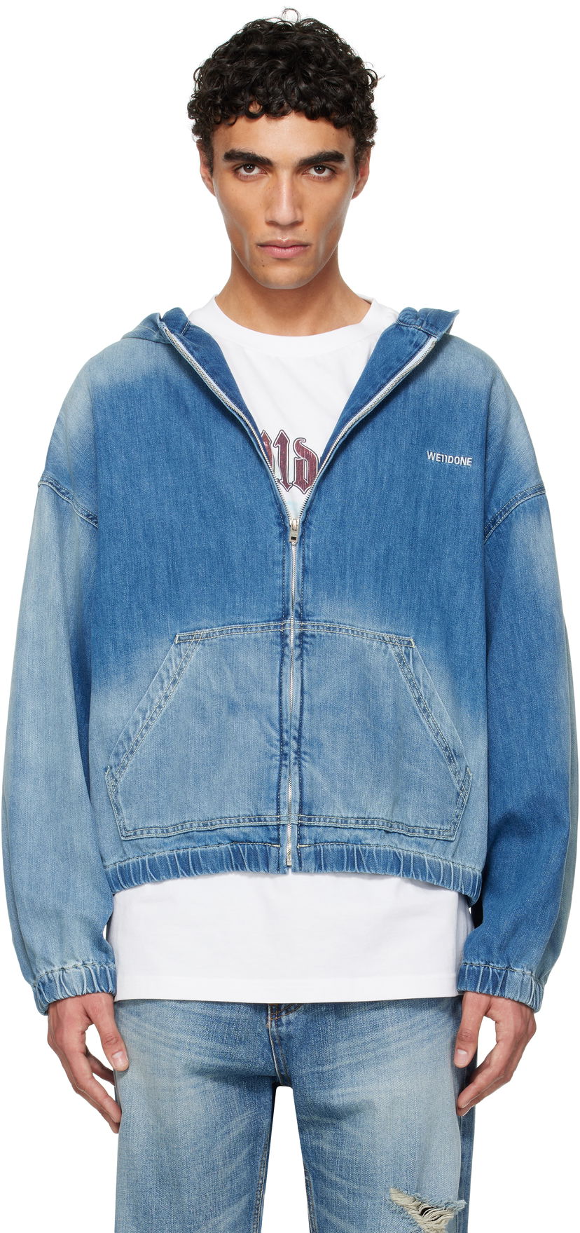 Jakna We11done We11done Zip-Up Denim Hoodie Plava | WD-DJ1-25-317-U-BL