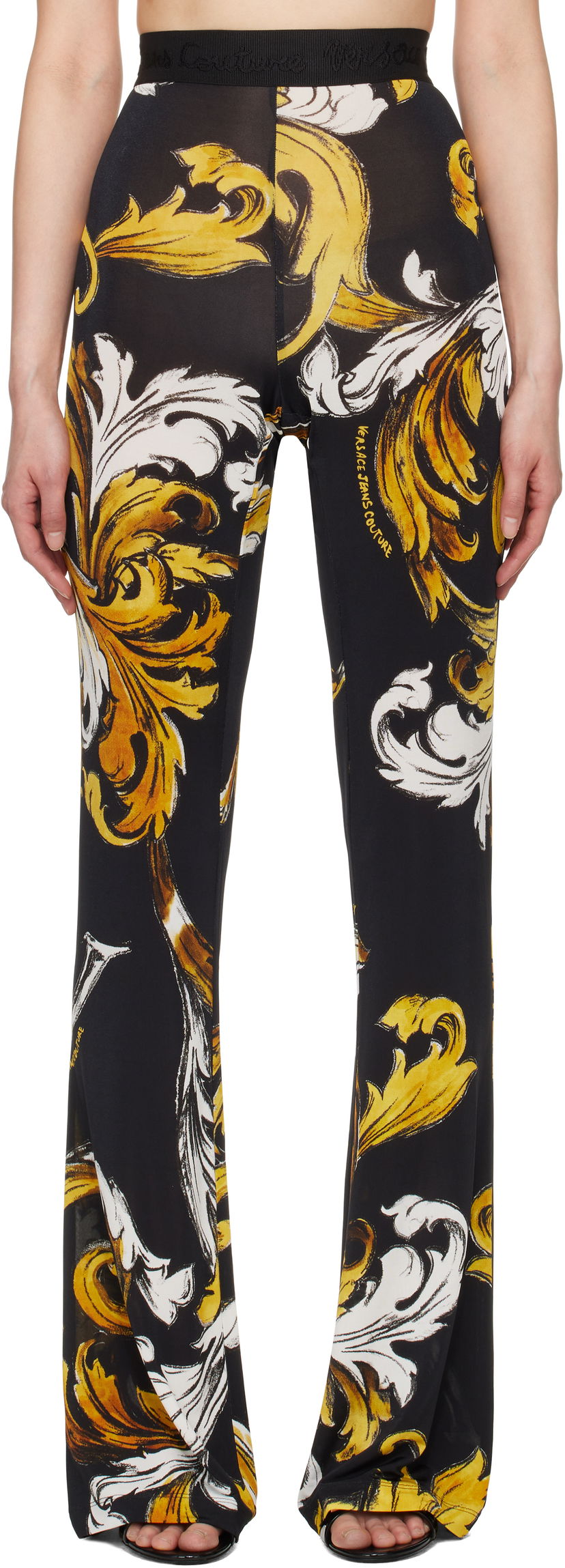 Tajice Versace Versace Jeans Couture Flared Baroque Print Leggings Crna | E78HAC107_EJS471