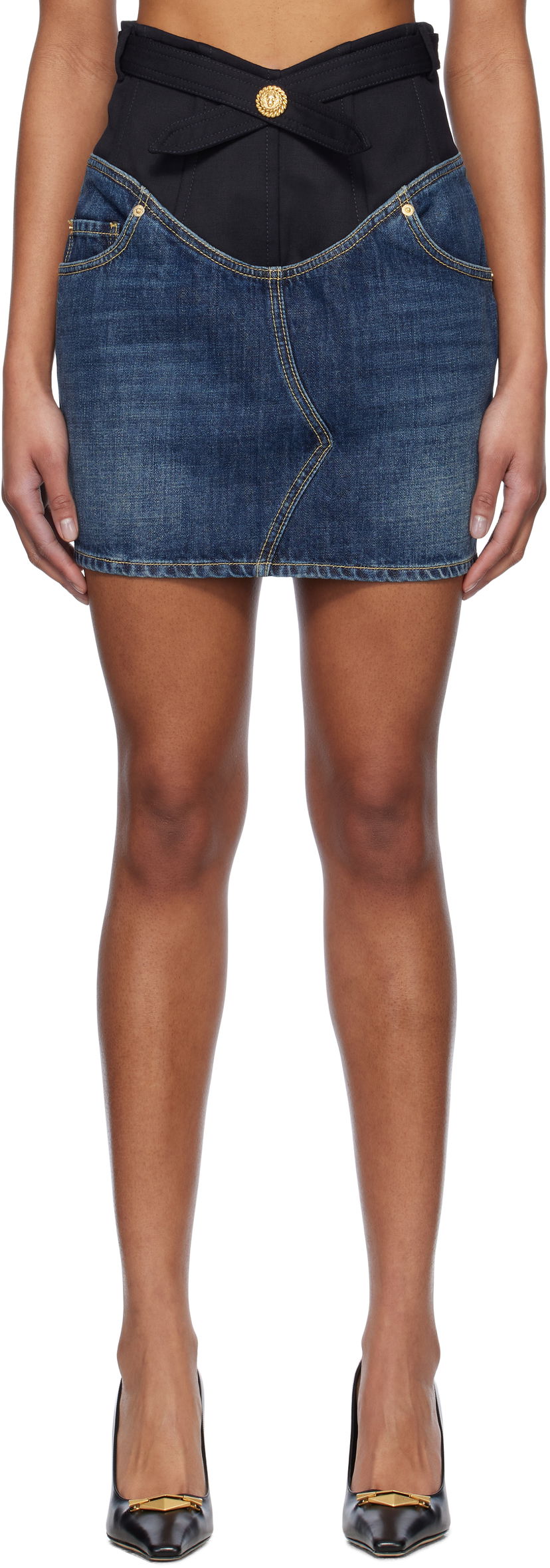 Suknja Balmain Balmain Crêpe and Denim Miniskirt Plava | EF1LBA56DF25
