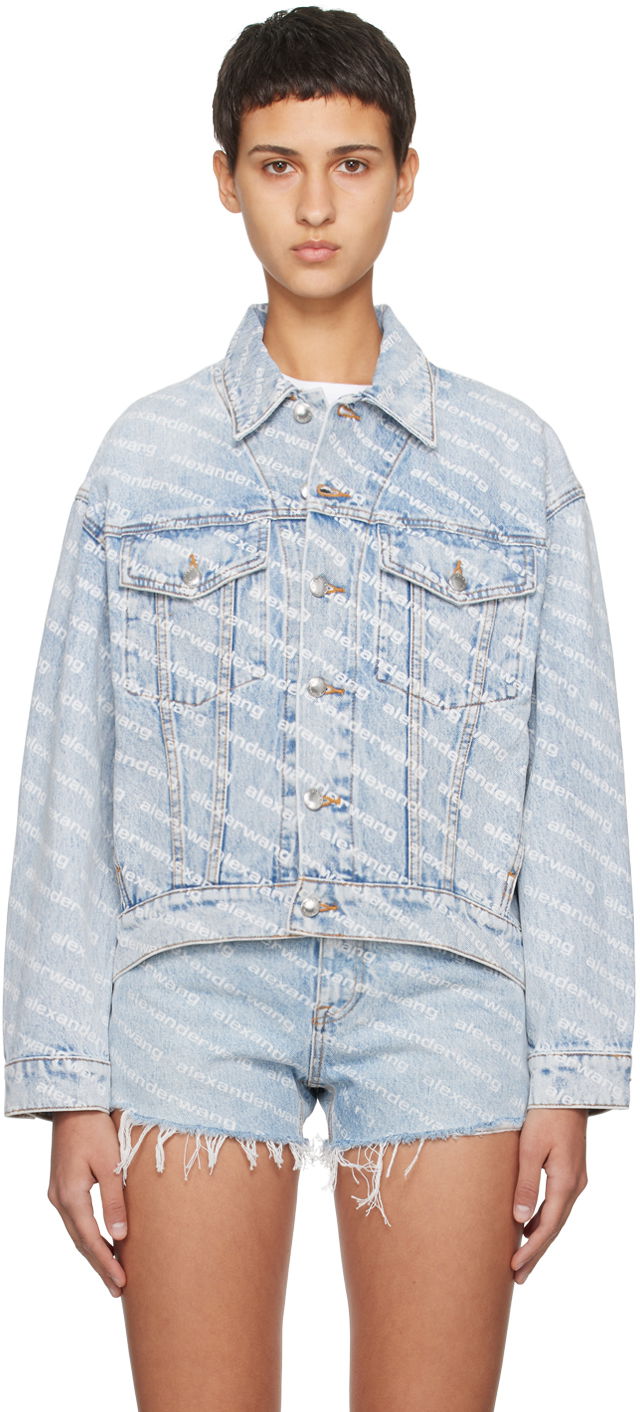 Jakna Alexander Wang Falling Back Allover-Logo Denim Jacket Plava | 4DC2202756