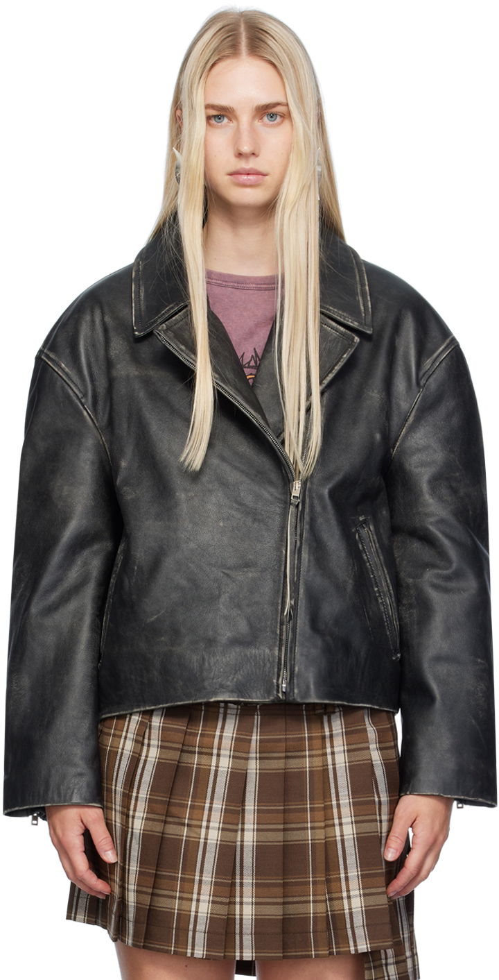 Jakna Acne Studios Studios Distressed Leather Jacket Crna | A70183-