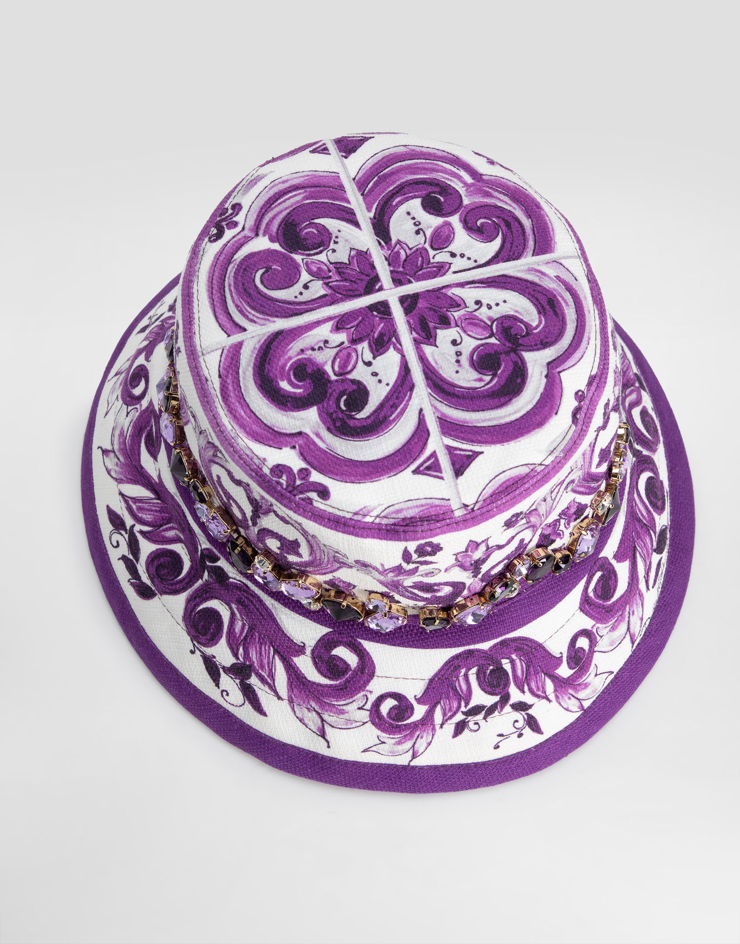 Šešir Dolce & Gabbana Dolce & Gabbana Majolica-Print Bucket Hat with Jewels Ljubičasta | FH671ZFPFSUIP3TN, 1
