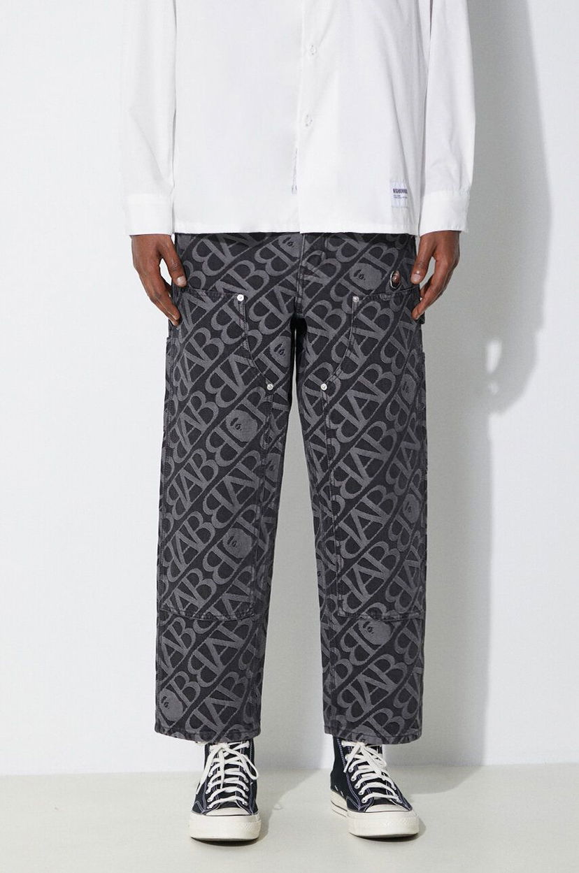 Cargo hlače BAPE A Bathing Ape Metal One Point Double Knee Denim Work Pants Crna | 1J80150052