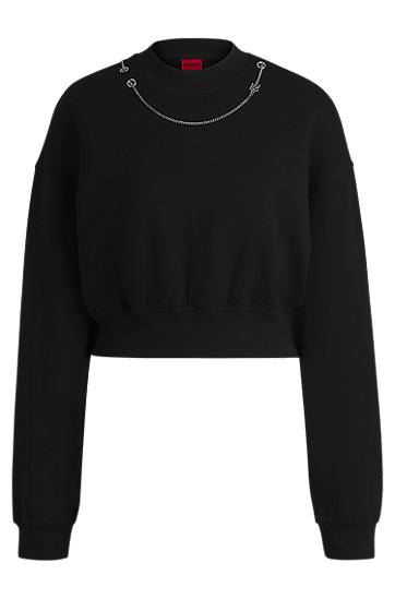 Džemper BOSS Cropped Sweatshirt with Detachable Chain Crna | 50530446