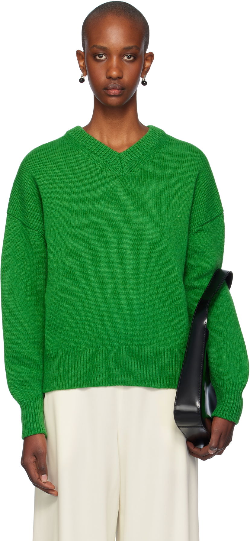 Džemper &Daughter Slouch V-Neck Sweater Zelena | F2205